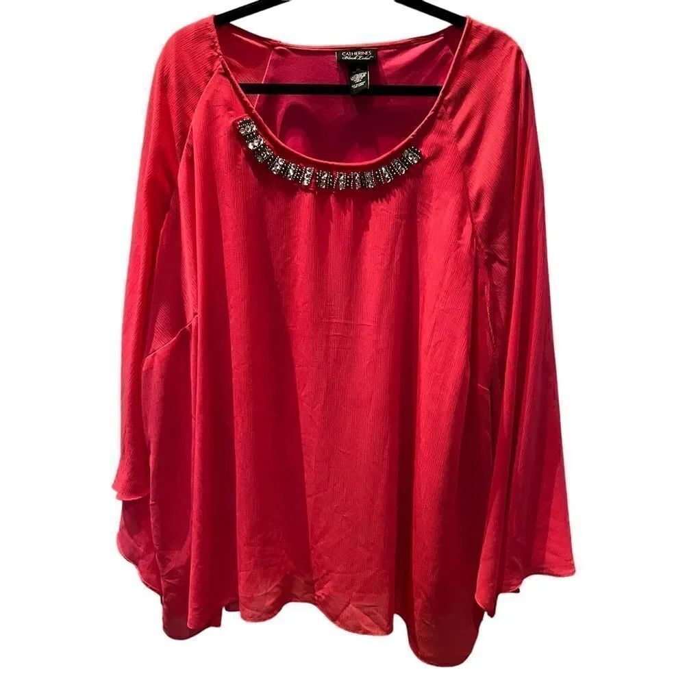 Catherines Black Label Women's Blouse Pink 4X (30/32W) Flowing